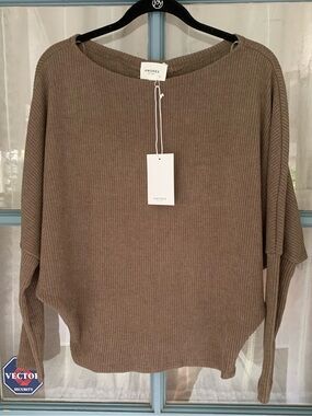 Andree Taupe Ribbed Scoopneck Pullover